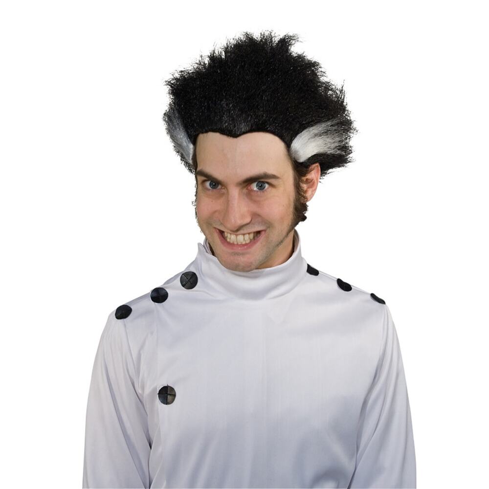 MAD SCIENTIST PROFESSOR 2 TONE BLACK WHITE WIG COSTUME NEW